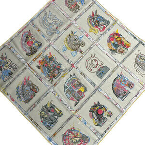 Hermes Carre 90 Cream White Multi Scarf #360615H71B